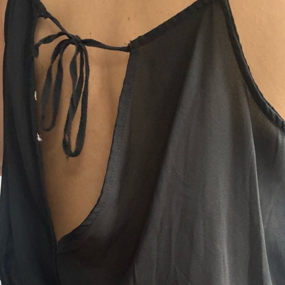 Black Backless Tie Back Romper with Gold Bead Lining - Picture 3 of 9